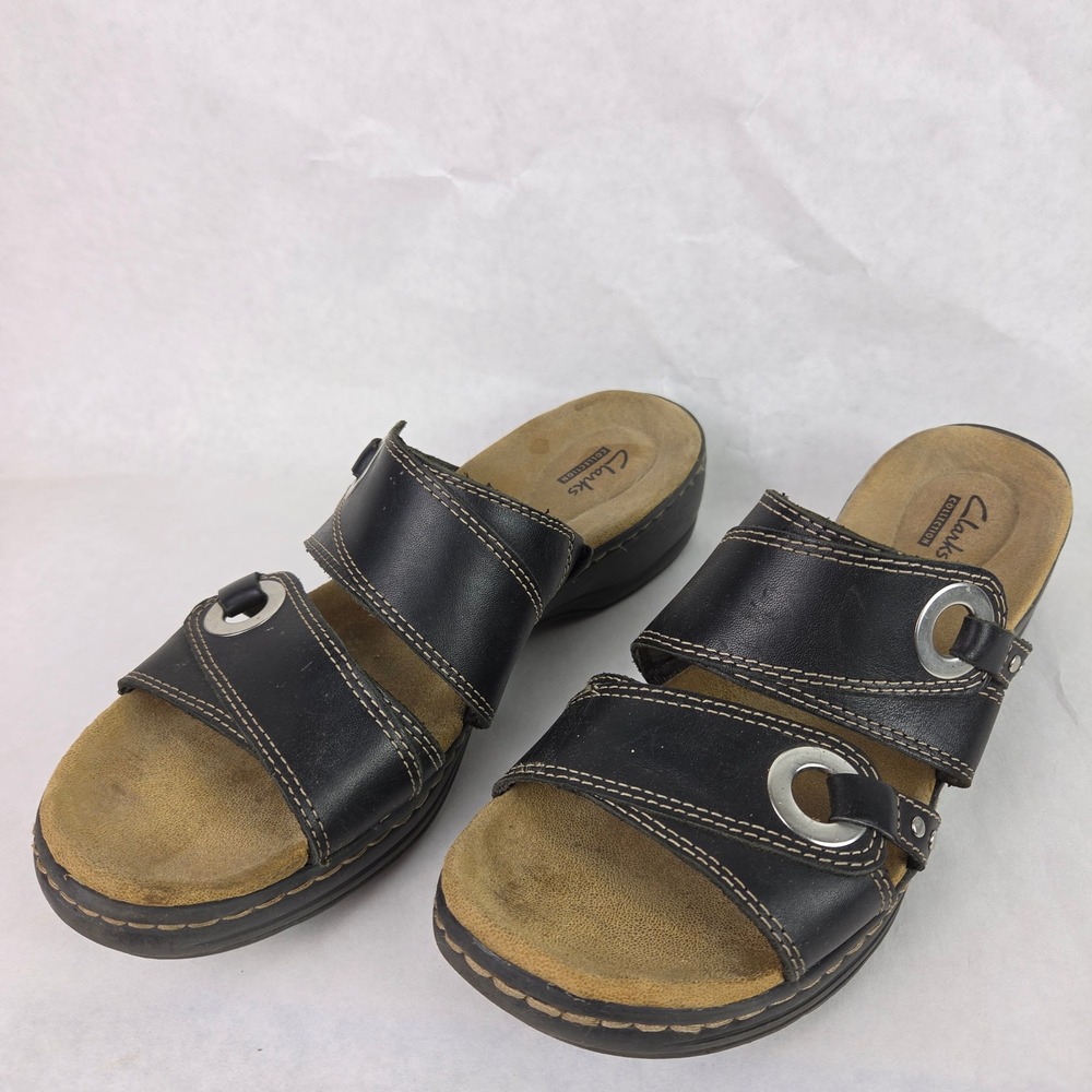 Clarks Collection Lexi Willow Black Slide Slip On Summer Sandals Wedge Casual - Picture 6 of 14